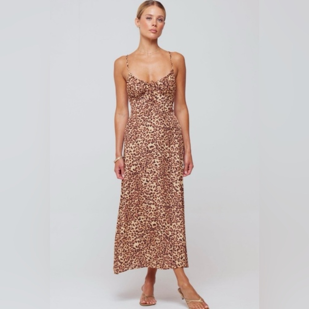 RESA Brown Black Spaghetti Strap Slip Midi Dress